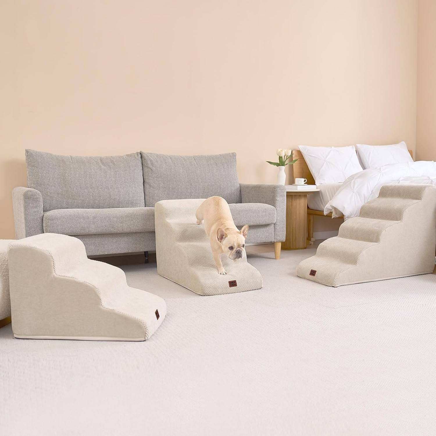 3-Treden Honden- en Kattentrap Beige - Gewrichtsondersteunend - 61% Korting!