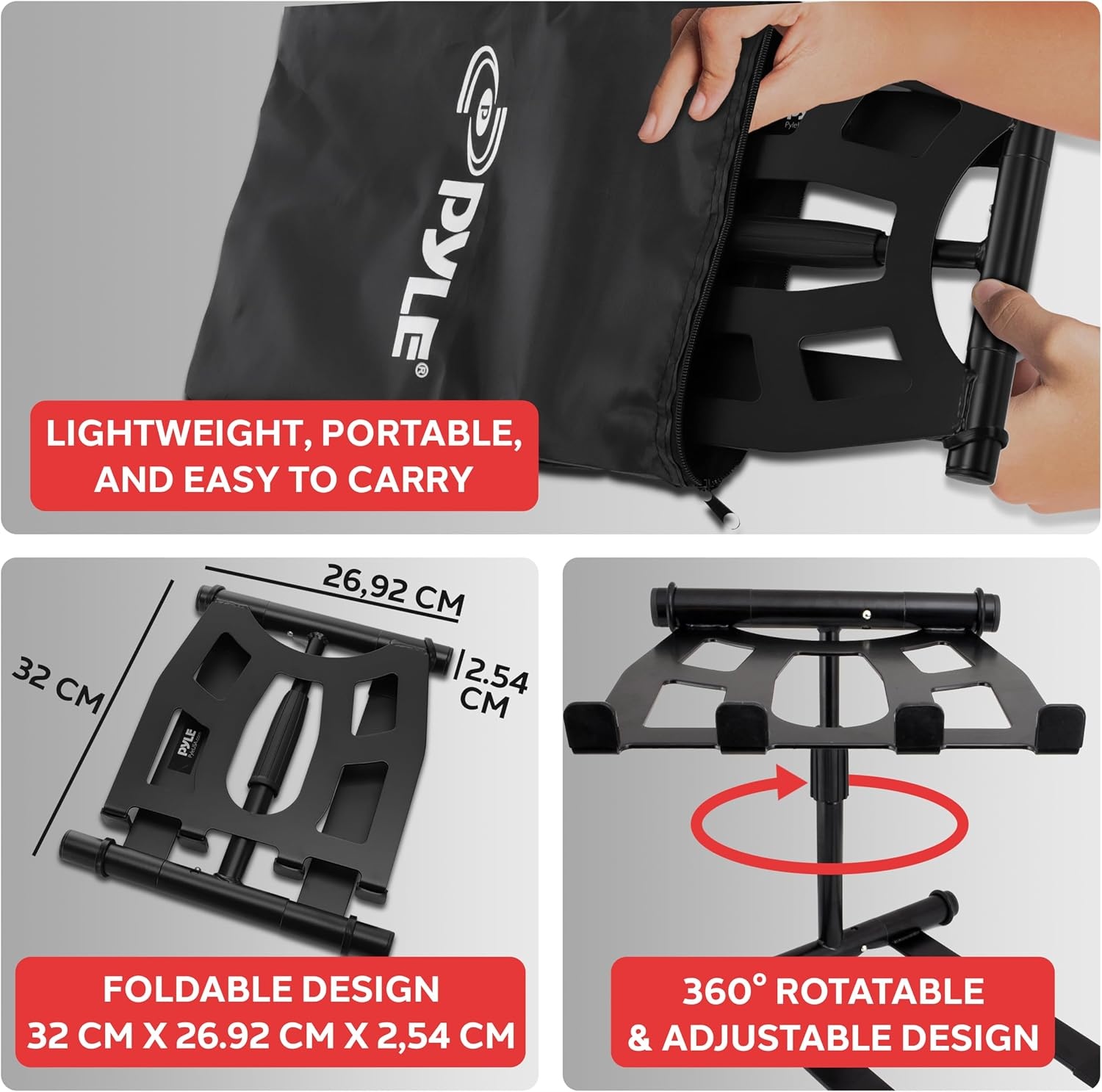 Pyle Verstelbare Laptopstandaard - Opvouwbaar en Ergonomisch - Zwart