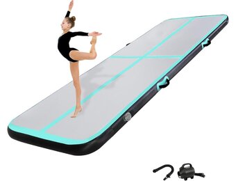 KIKILIVE Opblaasbare Turnmat - 6 meter - 20 cm dik - Zwart/Groen