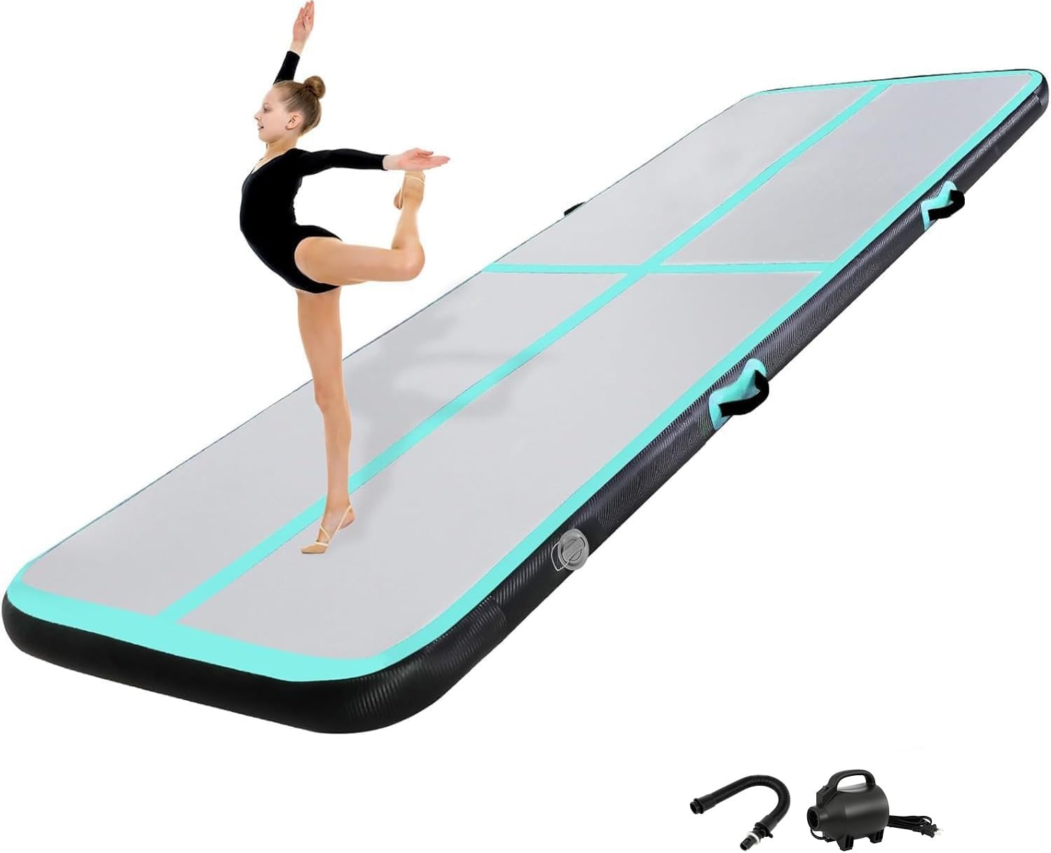 KIKILIVE Opblaasbare Turnmat - 6 meter - 20 cm dik - Zwart/Groen
