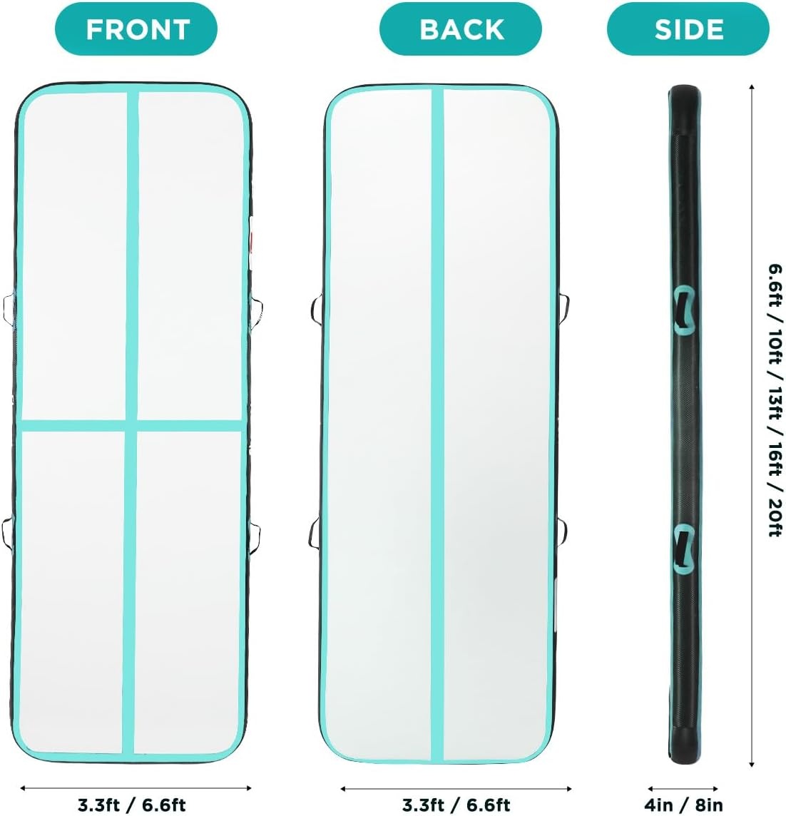 KIKILIVE Opblaasbare Turnmat - 6 meter - 20 cm dik - Zwart/Groen