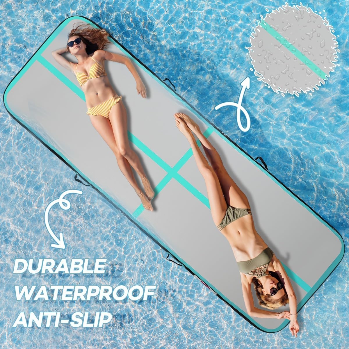 KIKILIVE Opblaasbare Turnmat - 6 meter - 20 cm dik - Zwart/Groen