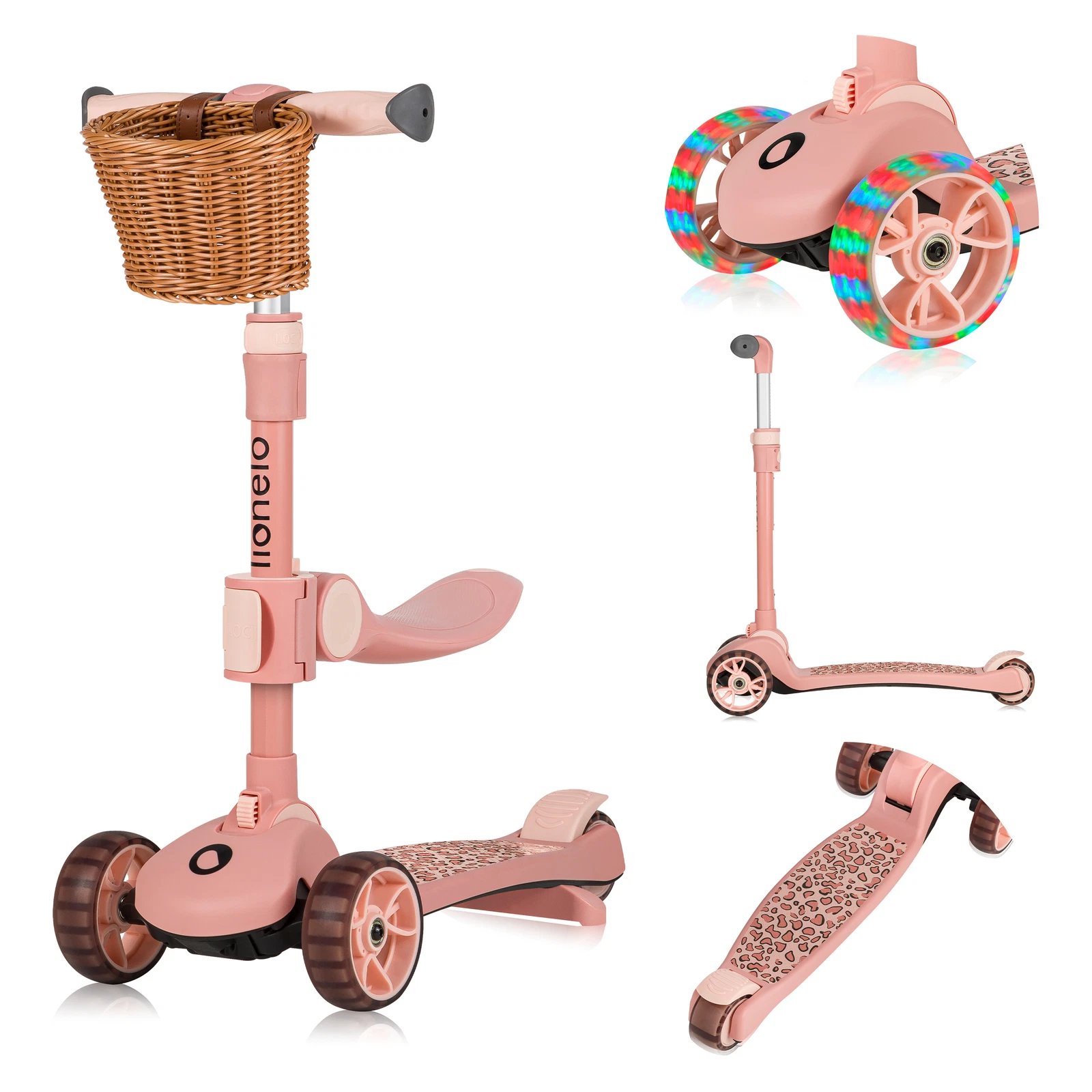 Lionelo Kinderstep met LED wielen en 3 wielen Roze