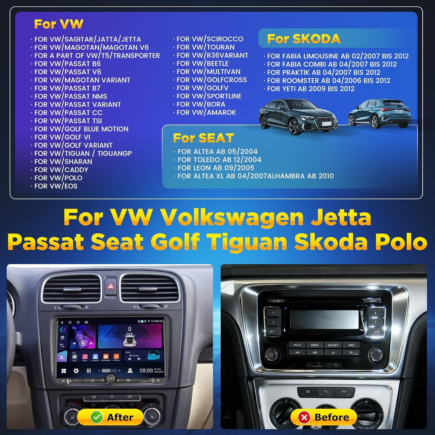 Autoradio 4GB/64GB voor Volkswagen, Seat en Skoda met Draadloze CarPlay