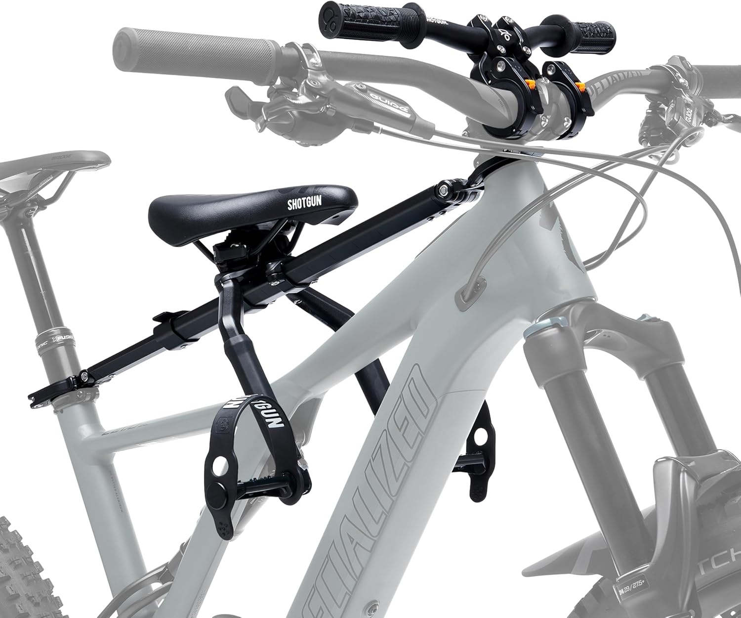 Kids Ride Shotgun Pro Zwart - Kindertransportzitje met Stuur voor Mountainbike en E-Bike
