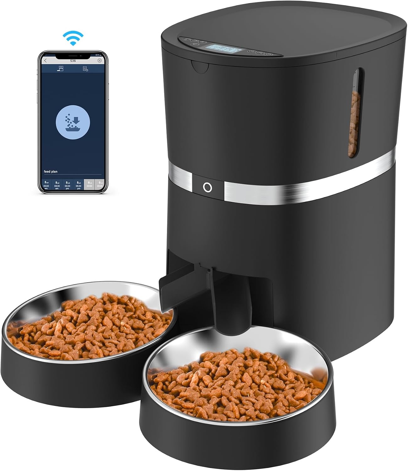 WellToBe Automatische Voerbak voor Katten en Kleine Honden - 4 Liter - Smart WiFi - Wit