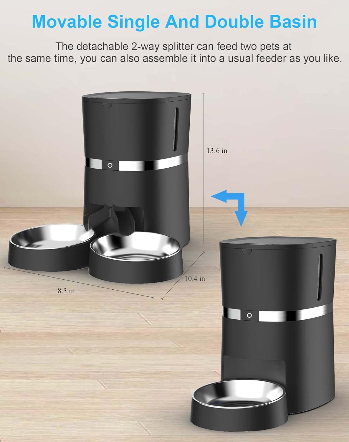 WellToBe Automatische Voerbak voor Katten en Kleine Honden - 4 Liter - Smart WiFi - Wit