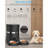 WellToBe Automatische Voerbak voor Katten en Kleine Honden - 4 Liter - Smart WiFi - Wit
