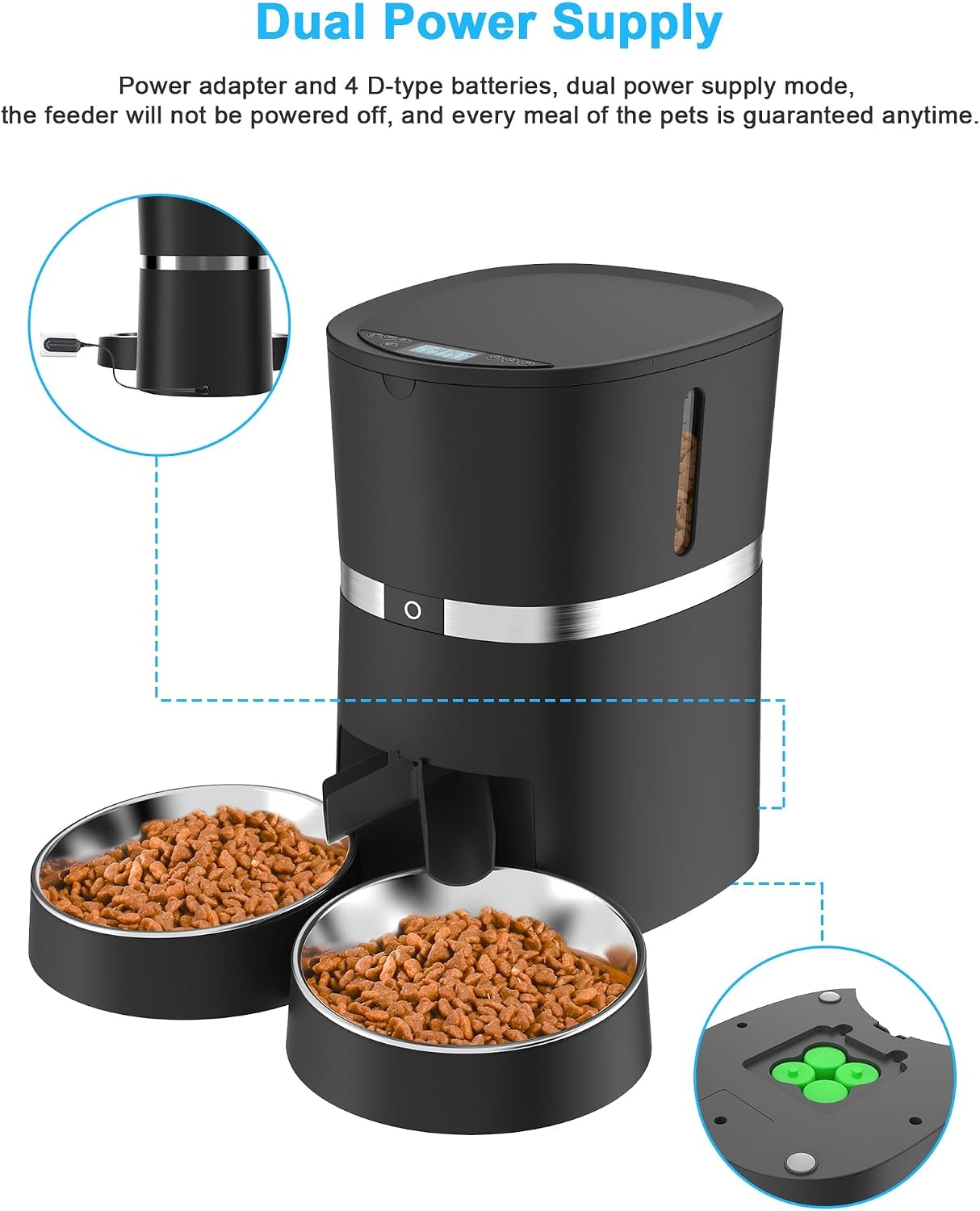 WellToBe Automatische Voerbak voor Katten en Kleine Honden - 4 Liter - Smart WiFi - Wit