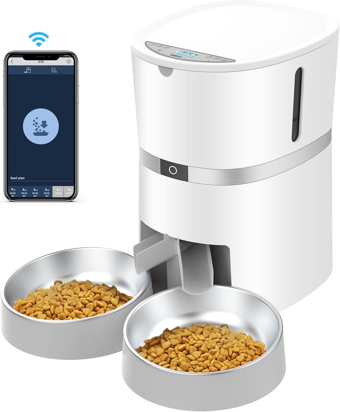 WellToBe Automatische Voerbak voor Katten en Kleine Honden - 4 Liter - Smart WiFi - Wit