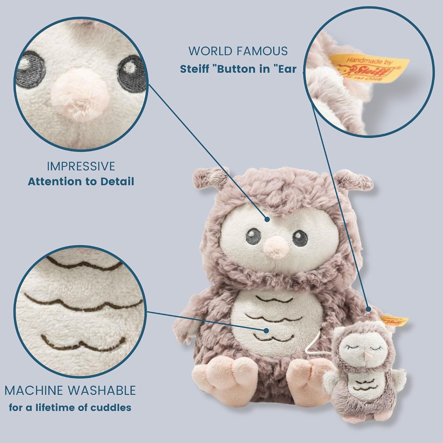 Steiff Ollie Uil Muziekdoosje - Knuffel met La Le Lu Melodie - 21 cm - Beige