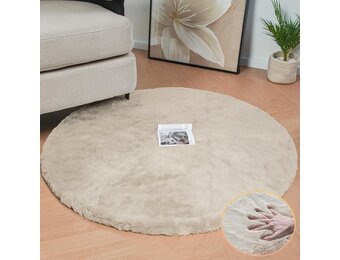 ORINOVA Tapijt rond 120 cm beige Pluizig Tapijt Konijnenbont Zacht Vloerkleed voor Woonkamer