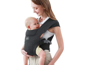 MOMTORY Ergonomische Babybuikdrager - Voor pasgeborenen tot peuters - Grijs - 3 tot 12 kg