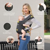MOMTORY Ergonomische Babybuikdrager - Voor pasgeborenen tot peuters - Grijs - 3 tot 12 kg