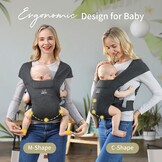 MOMTORY Ergonomische Babybuikdrager - Voor pasgeborenen tot peuters - Grijs - 3 tot 12 kg
