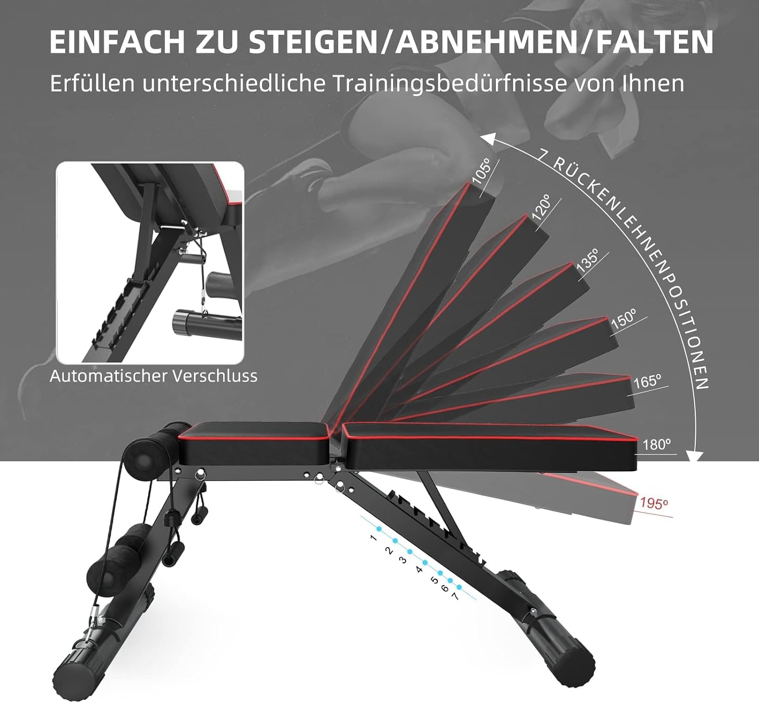 YOLEO Opvouwbare Verstelbare Fitnessbank - Zwart - 110 x 43 x 114 cm