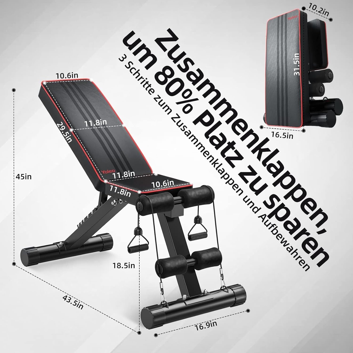 YOLEO Opvouwbare Verstelbare Fitnessbank - Zwart - 110 x 43 x 114 cm