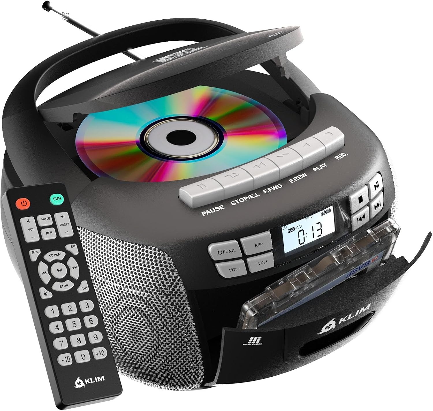 KLIM Boombox CD- en Cassettespeler met Bluetooth, Radio en USB - Zilver