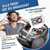 KLIM Boombox CD- en Cassettespeler met Bluetooth, Radio en USB - Zilver