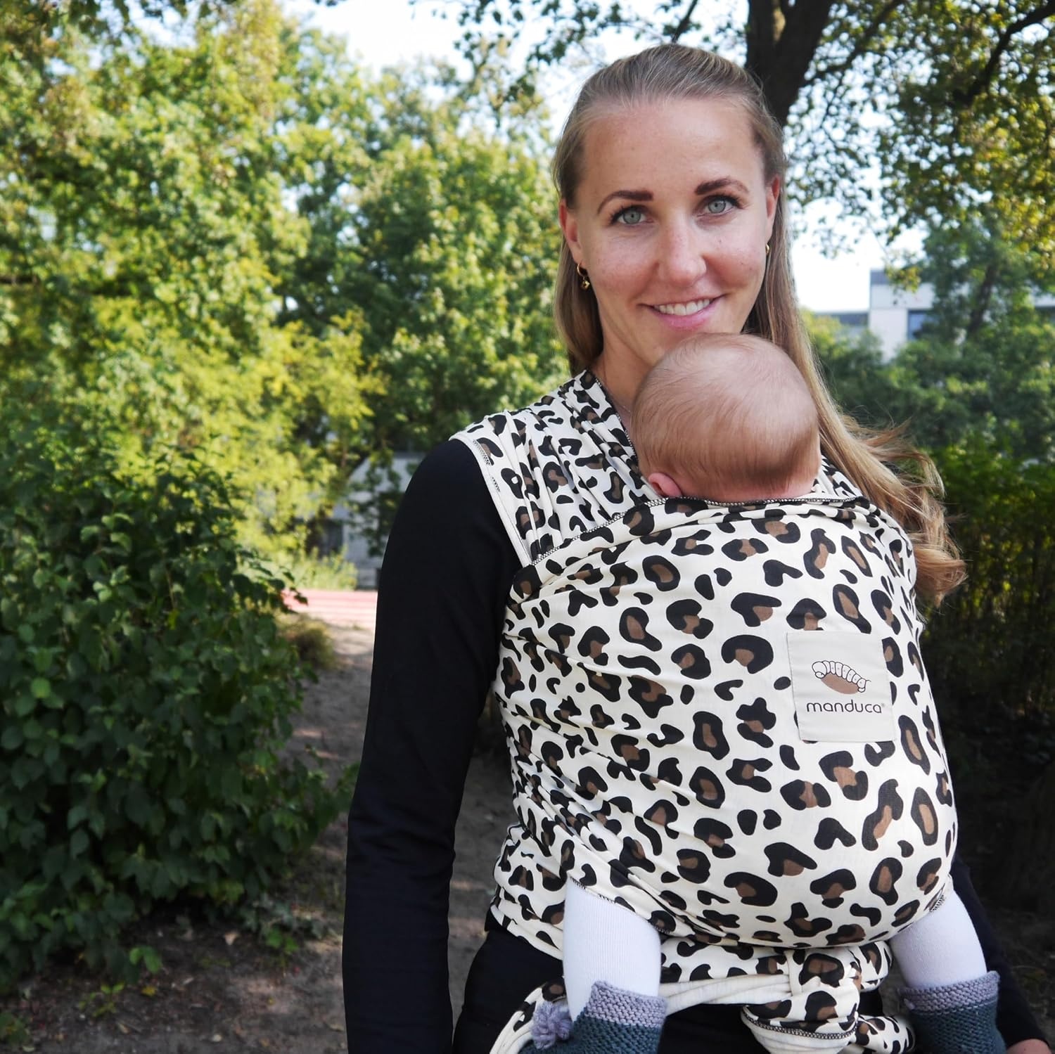 manduca Sling Babydraagdoek, elastische babydrager voor pasgeborenen vanaf de geboorte tot 15 kg, biologisch katoen, GOTS-gecertificeerd, AnimalPrint Leo