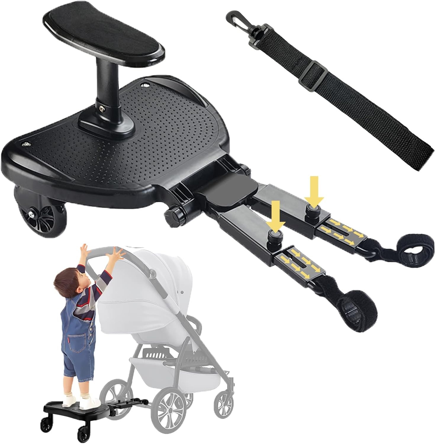 Vihir Universeel Meerijplankje met Zitje voor Kinderwagen - Geschikt voor kinderen van 2-6 jaar tot 25 kg