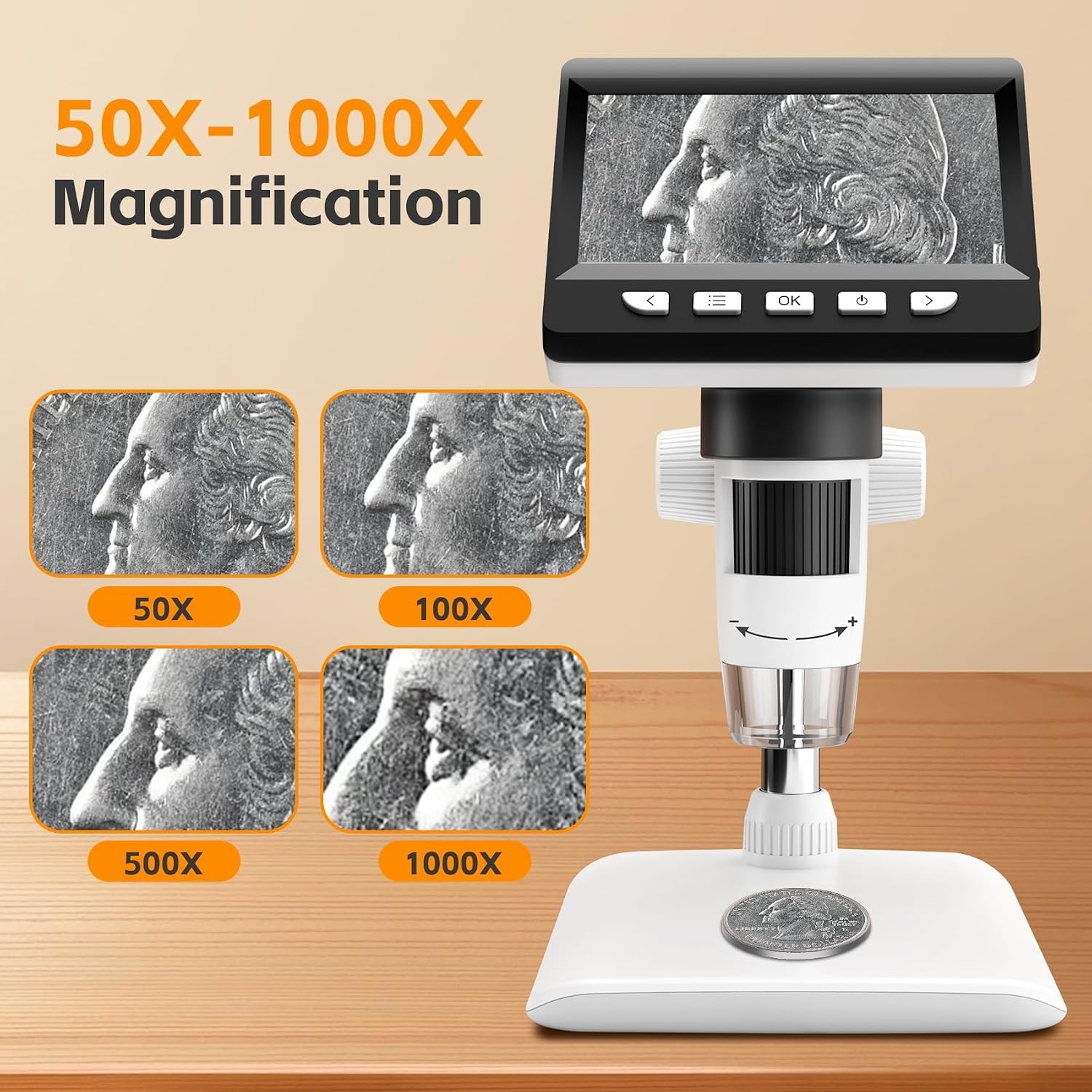 Digitale USB Microscoop 4,3 Inch LCD - 1000x Vergroting - Zwart/Wit
