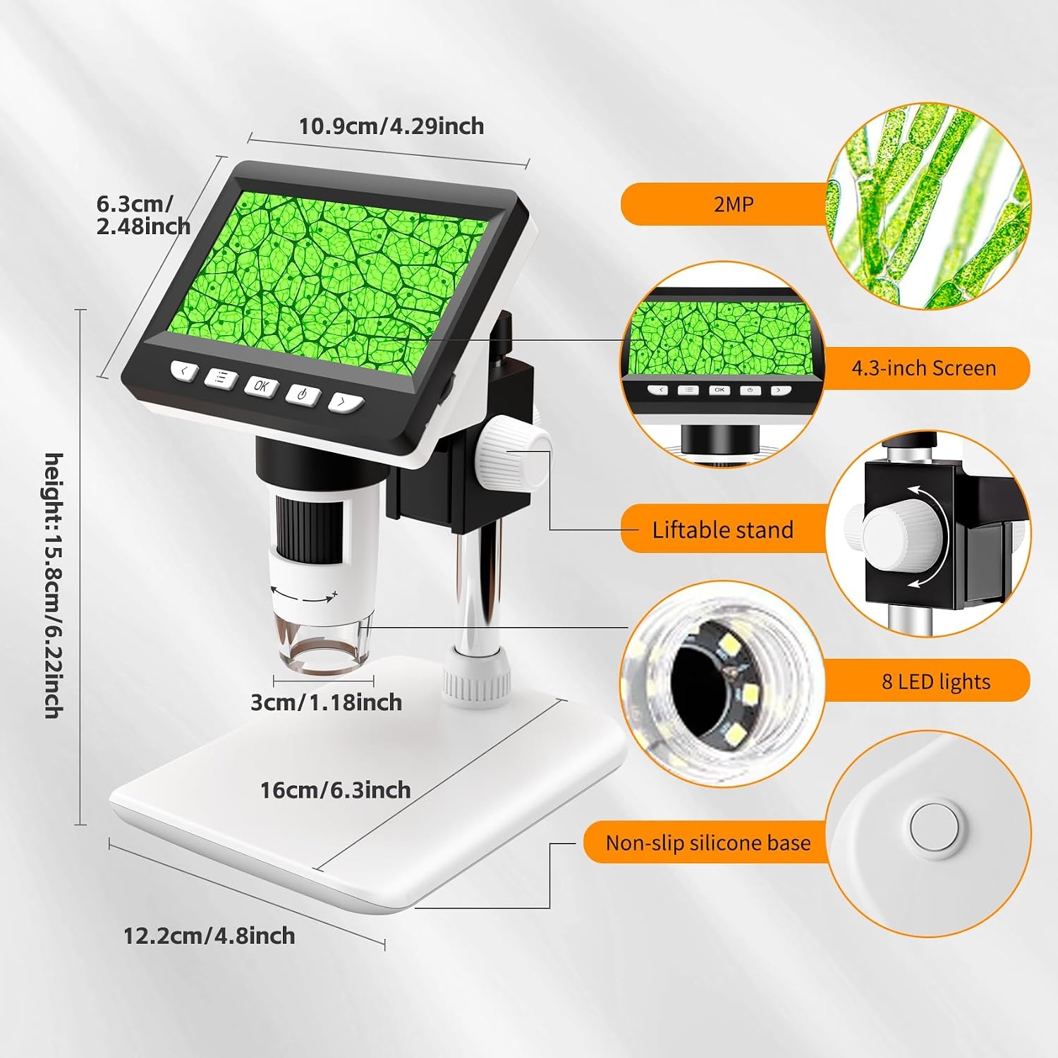 Digitale USB Microscoop 4,3 Inch LCD - 1000x Vergroting - Zwart/Wit