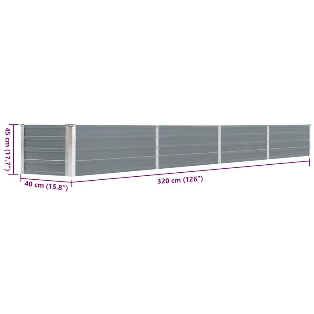 vidaXL Plantenbak verhoogd 320x40x45 cm gegalvaniseerd staal grijs