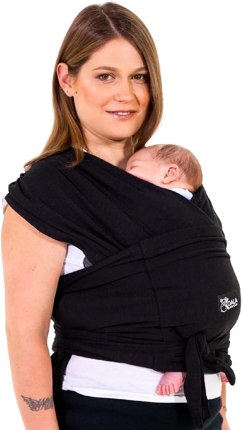Koala Babycare Baby Sling Easy to Wear - Certified Ergonomic Support - Multi-Purpose Stretchy Baby Carrier Suitable up to 9 kg - Baby Wrap Carrier for Newborn - Black - Registered Design