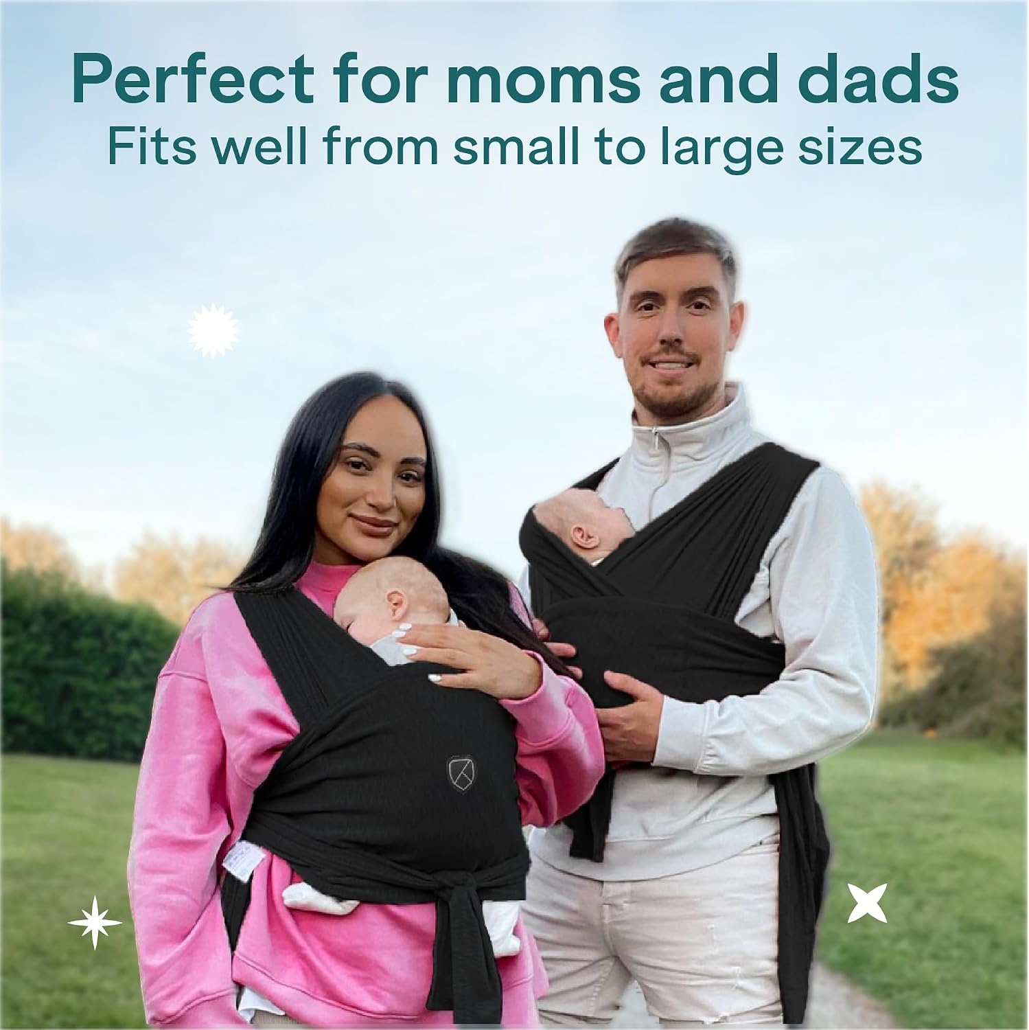 Koala Babycare Baby Sling Easy to Wear - Certified Ergonomic Support - Multi-Purpose Stretchy Baby Carrier Suitable up to 9 kg - Baby Wrap Carrier for Newborn - Black - Registered Design