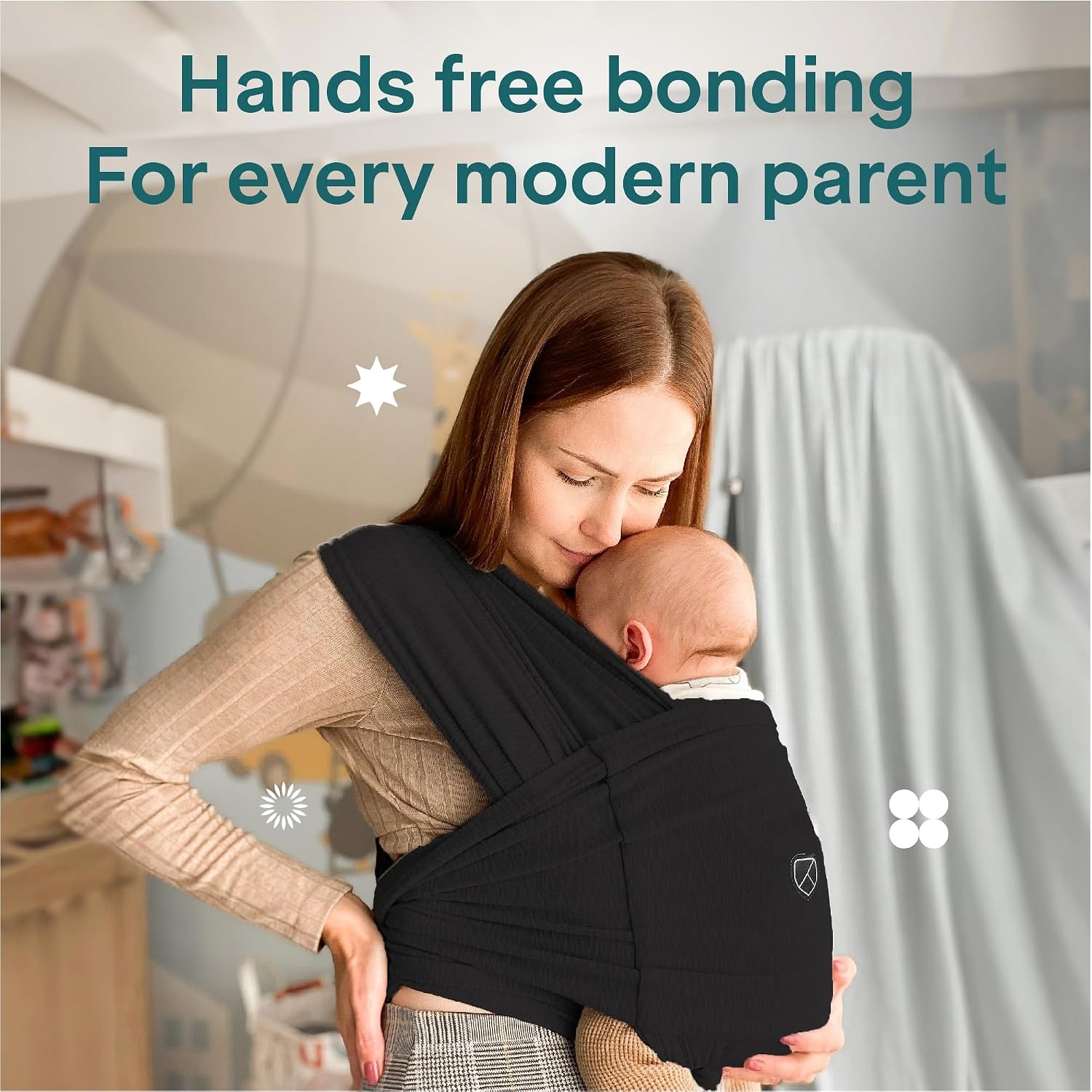 Koala Babycare Baby Sling Easy to Wear - Certified Ergonomic Support - Multi-Purpose Stretchy Baby Carrier Suitable up to 9 kg - Baby Wrap Carrier for Newborn - Black - Registered Design