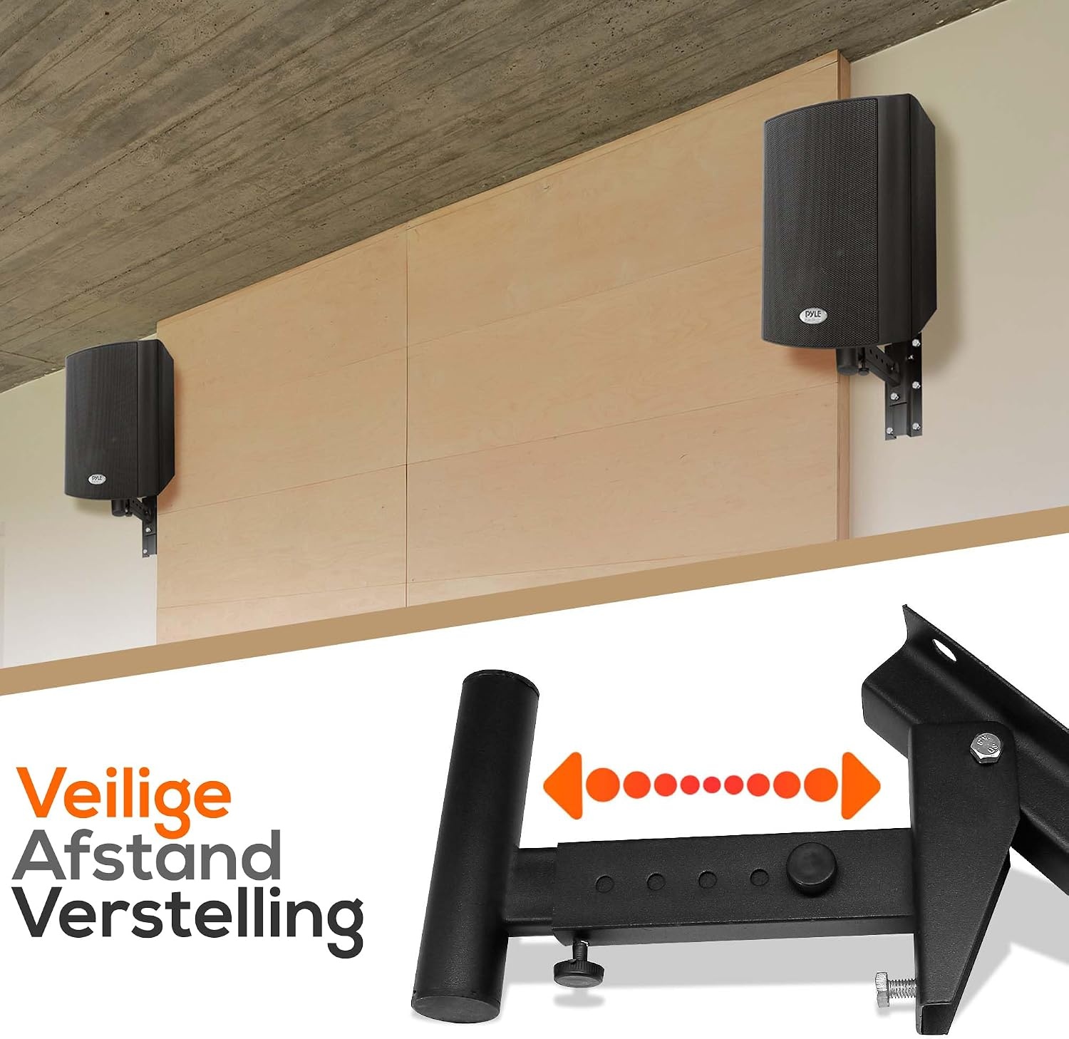 Pyle Universele Wandbeugel voor Speakers - Zwart - Set van 2 - Verstelbaar