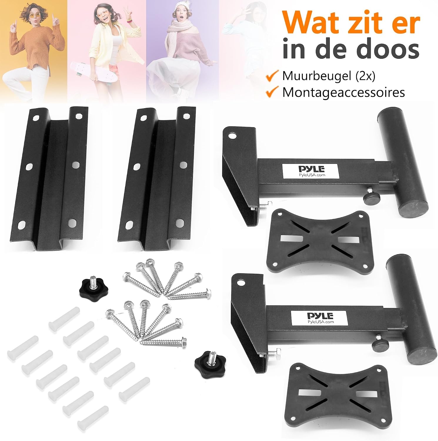 Pyle Universele Wandbeugel voor Speakers - Zwart - Set van 2 - Verstelbaar