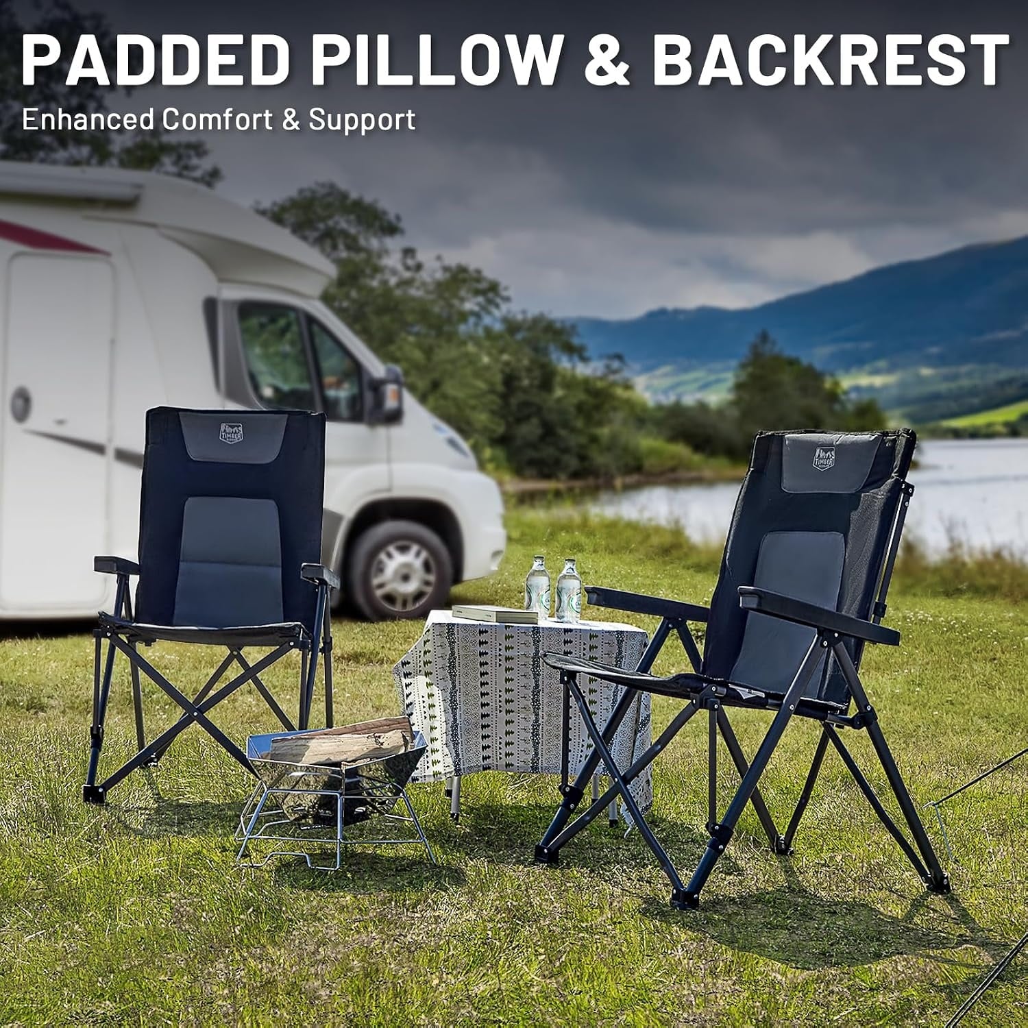 TIMBER RIDGE Opvouwbare campingstoelen voor volwassenen Oversized 260kg, Hoge rugleuning gewatteerde stoel met verstelbare 4-positie, Draagbare luxe caravanstoel ligstoel buiten picknick