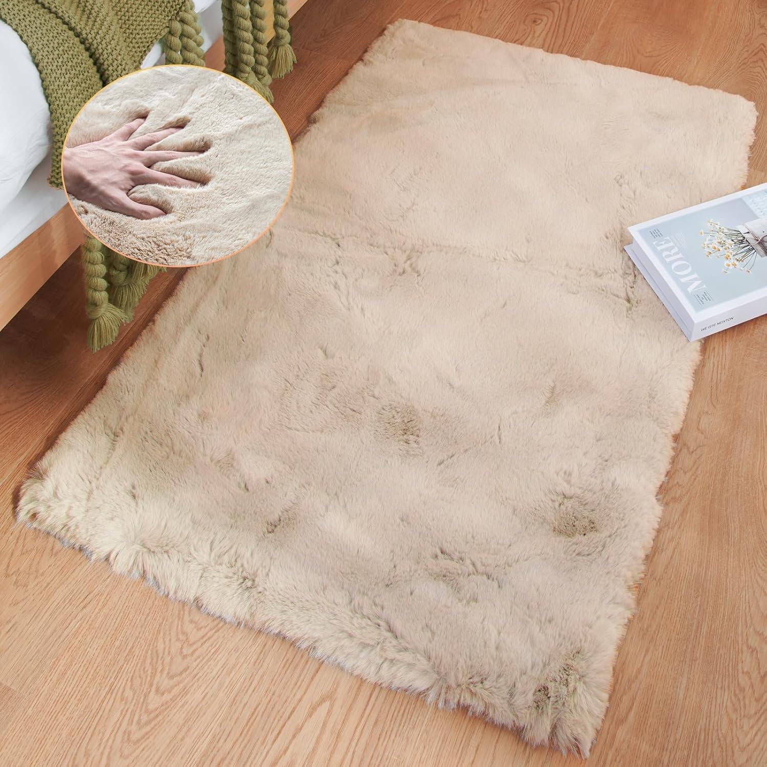 ORINOVA Tapijt 60 x 90 cm beige Konijnenbont Vloerkleed Zacht Imitatiebont Pluizig voor Woonkamer