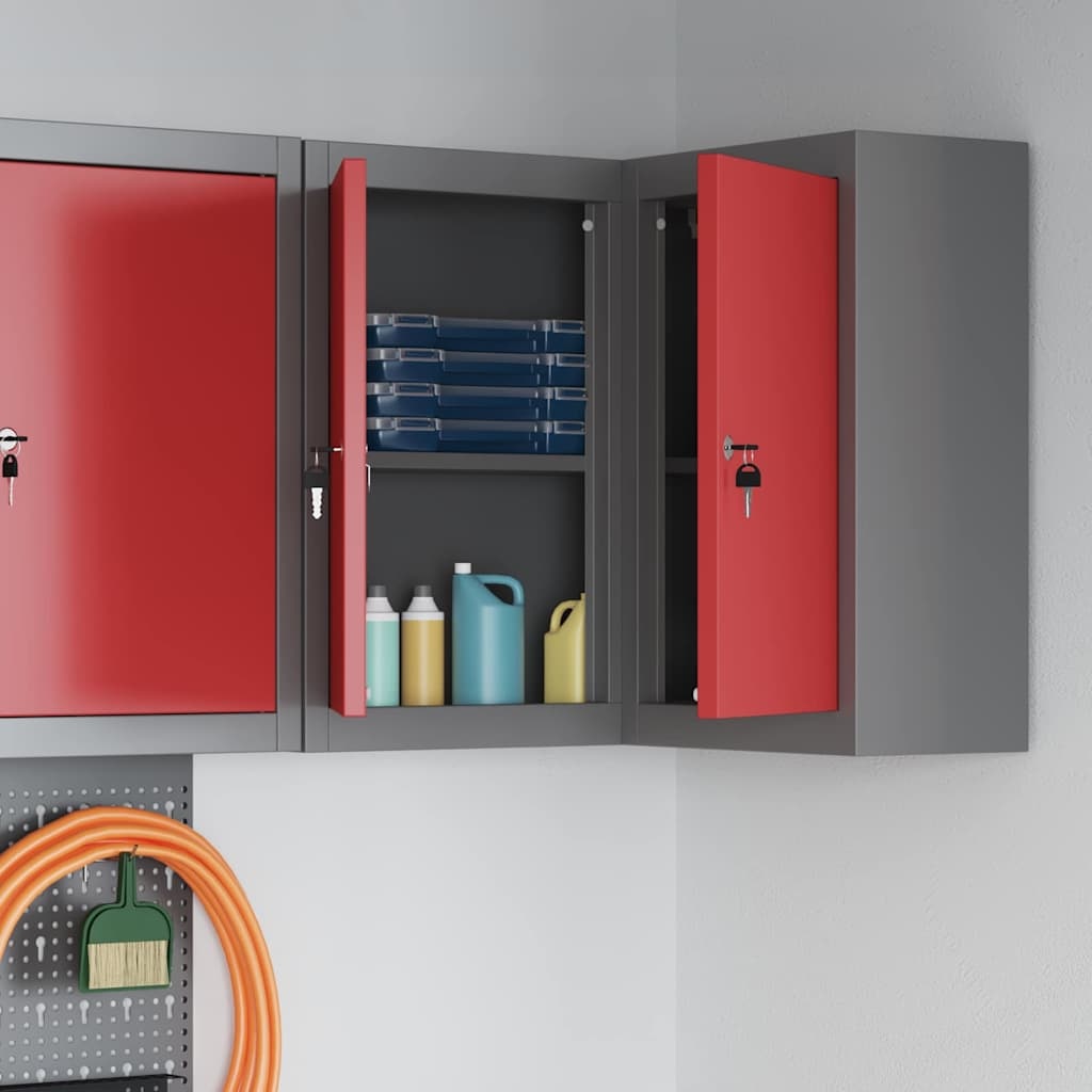 vidaXL Gereedschapskast met plank Rood en grijs 55 x 55 x 55 cm