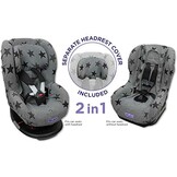Dooky Seat Cover, Separate Headrest Cover Included, Universal Size, Fits Most Baby Car Seats with 5 Point Belts, 95 Percent Cotton and 5 Percent Lycra, Washable, Group 1+ yrs (9-18 kg), Grey Stars