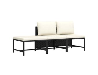 vidaXL 3-delige Loungeset met kussens poly rattan zwart