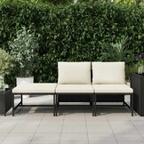 vidaXL 3-delige Loungeset met kussens poly rattan zwart