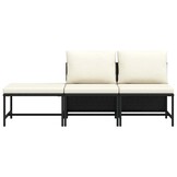 vidaXL 3-delige Loungeset met kussens poly rattan zwart