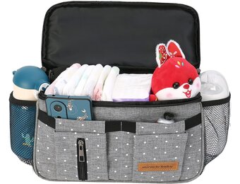 Miracle Baby Kinderwagen Organizer - 35 x 16 x 35 cm - Grijs met stippen