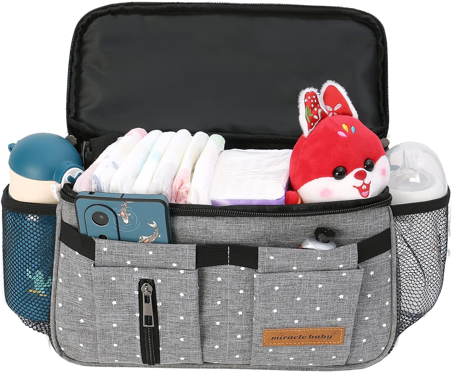 Miracle Baby Kinderwagen Organizer - 35 x 16 x 35 cm - Grijs met stippen