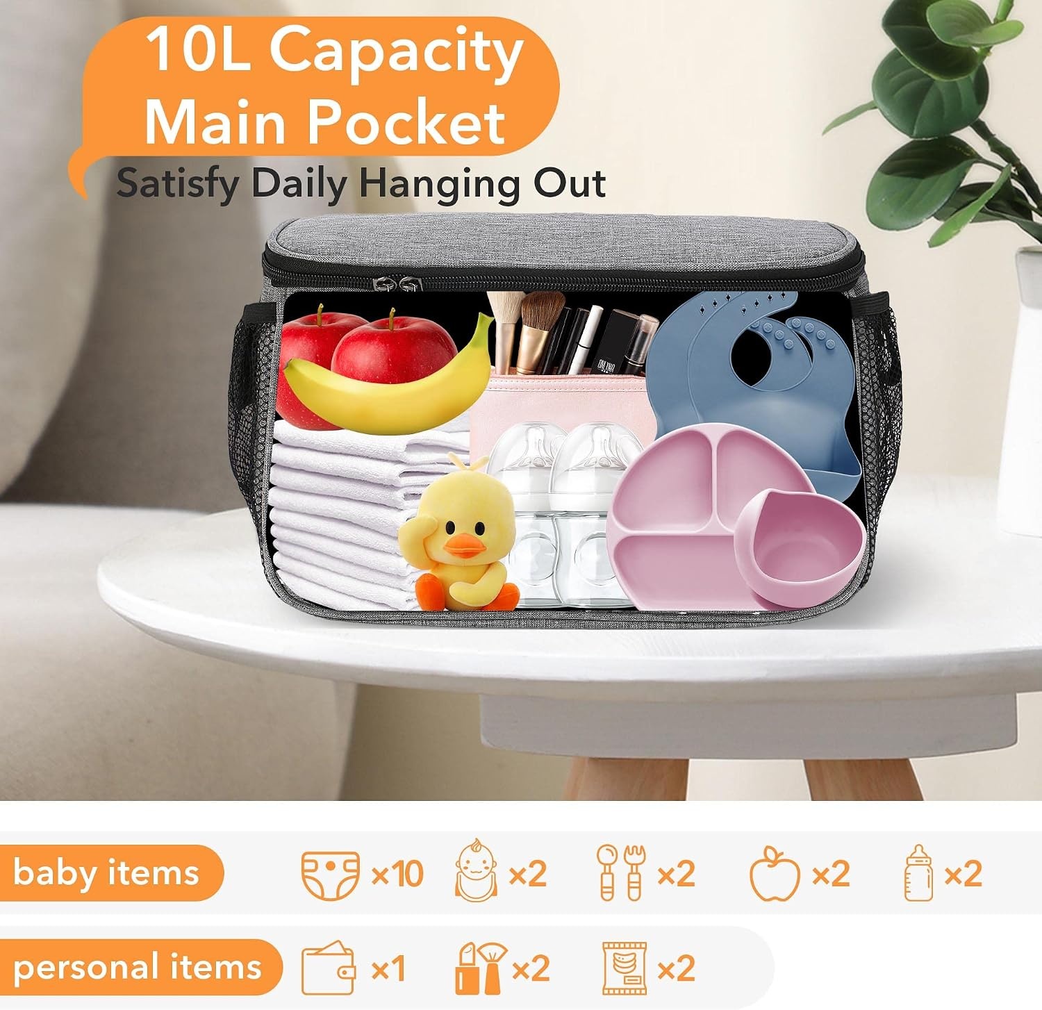 Miracle Baby Kinderwagen Organizer - 35 x 16 x 35 cm - Grijs met stippen