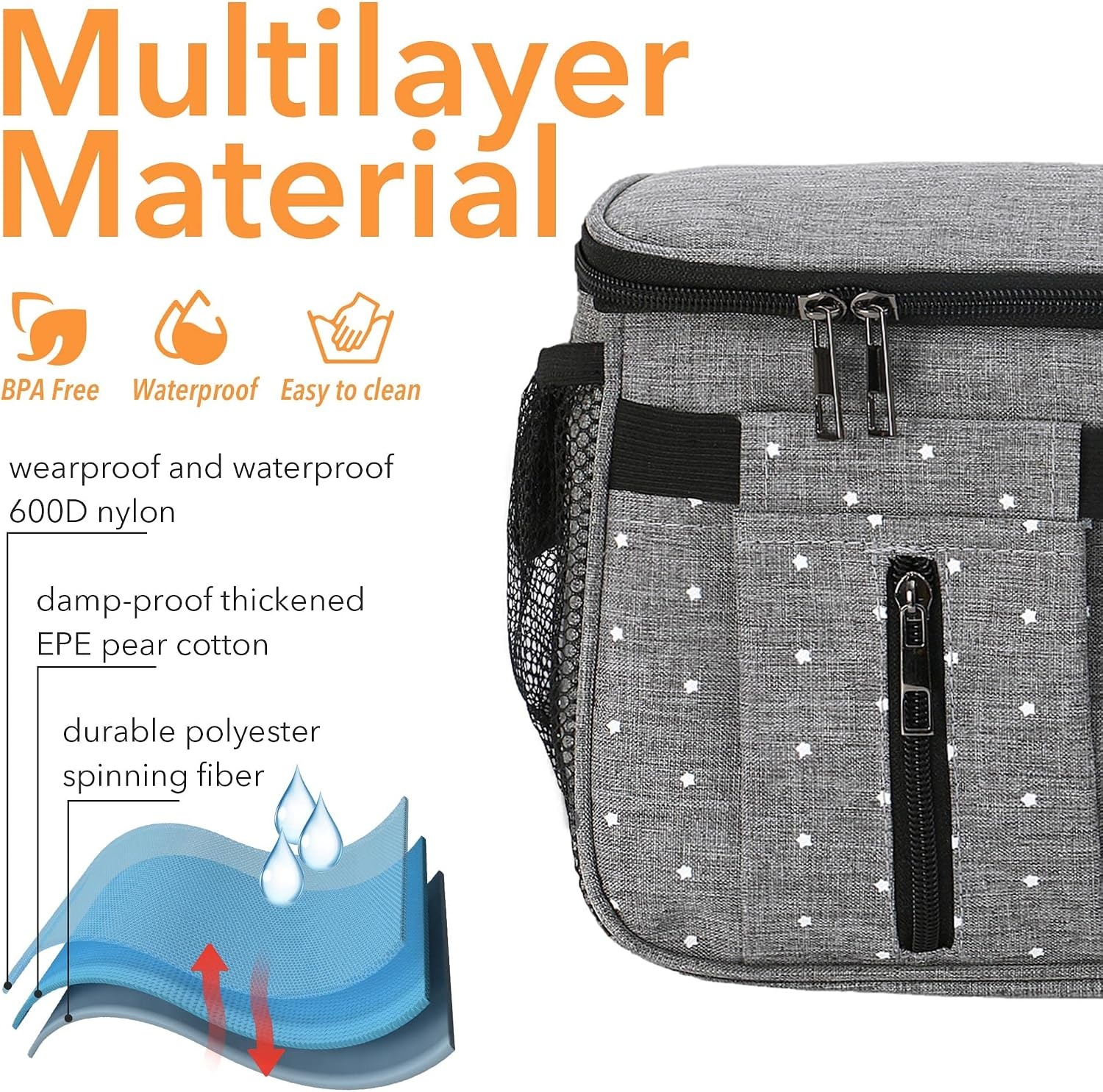 Miracle Baby Kinderwagen Organizer - 35 x 16 x 35 cm - Grijs met stippen