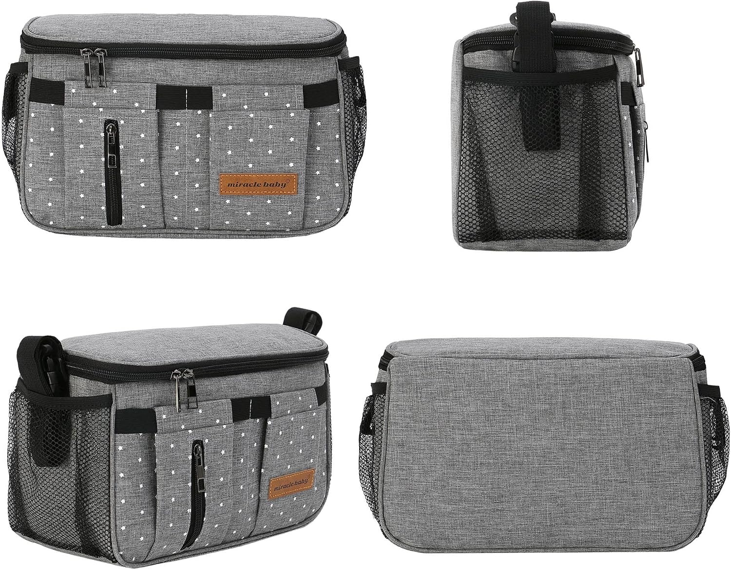 Miracle Baby Kinderwagen Organizer - 35 x 16 x 35 cm - Grijs met stippen