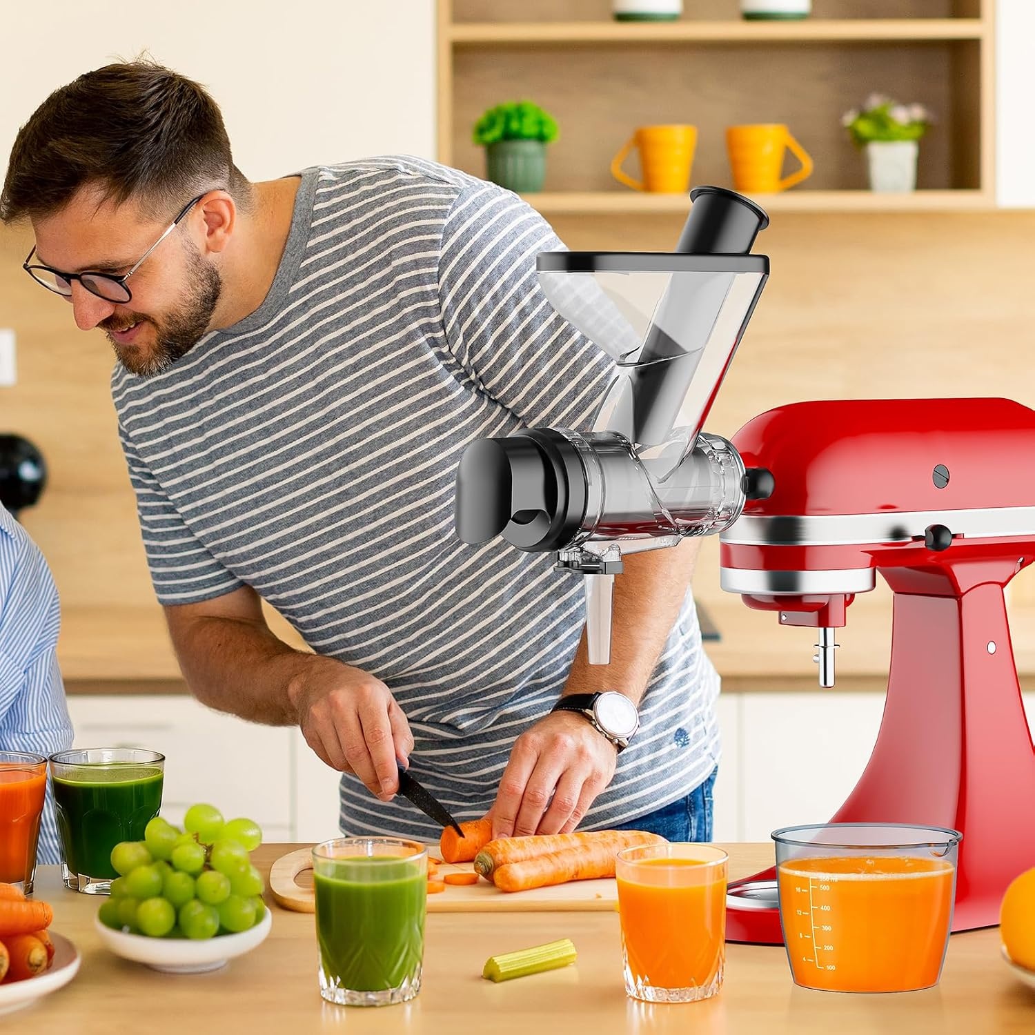 Masticating Juicer opzetstuk voor KitchenAid blender, slow juicer opzetstuk, koude pers sapcentrifuge machine met dubbele mond feed chute voor KitchenAid mixer-opzetstukken van Cofun