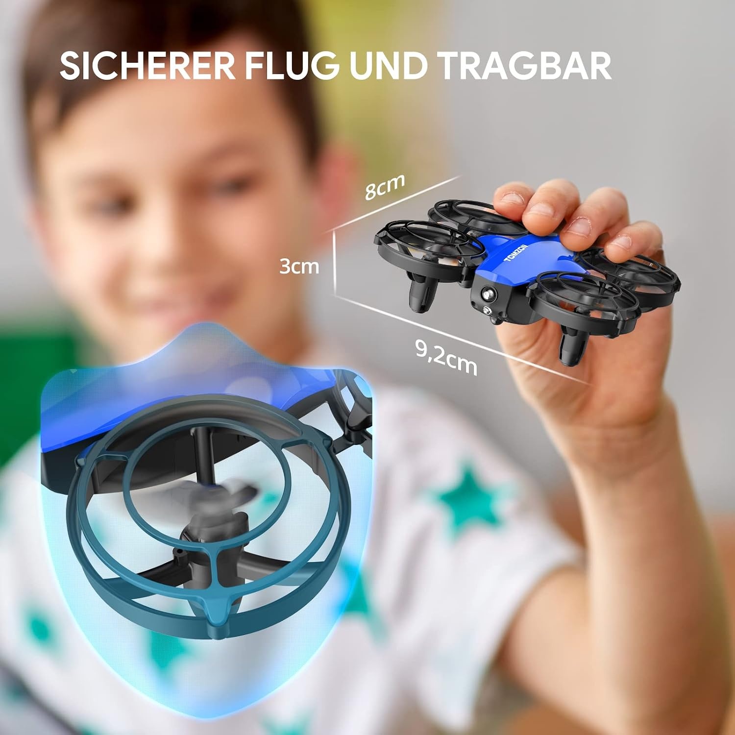 Tomzon A24 Mini Drohne voor Kinderen - Blauw - 9,2 x 8 x 3 cm - 24 minuten vliegtijd