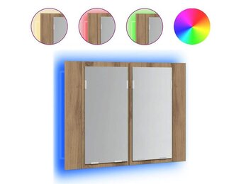 vidaXL Spiegelkast LED 60x12x45 cm bewerkt hout artisanaal eikenkleur