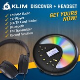 KLIM Discover Draagbare CD-speler met Bluetooth en Koptelefoon - Zwart/Goud