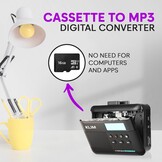 KLIM K7 Cassettespeler met F1-koptelefoon - Audiocassettespeler - Audio-naar-MP3-converter - Ingebouwde microfoon en luidspreker - Oplaadbare batterij - Koptelefoon - 16 GB SD-kaart - Zwart